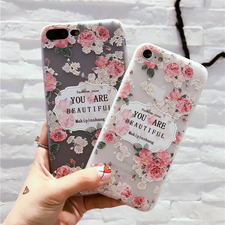 Freshing flower rose cameo hot mobile phone silicone case shell for iPhone 6 6s 7 7 plus