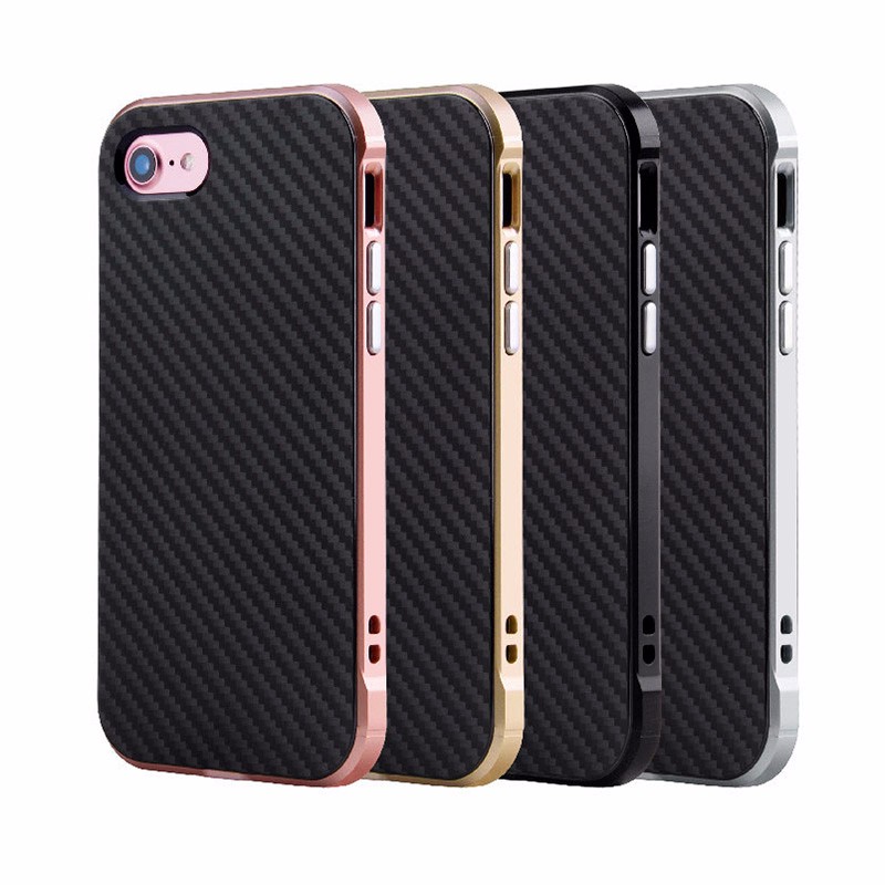2 in 1 Carbon Metal Textured Phone Case Mobile Phone Shell For Iphone 7Plus